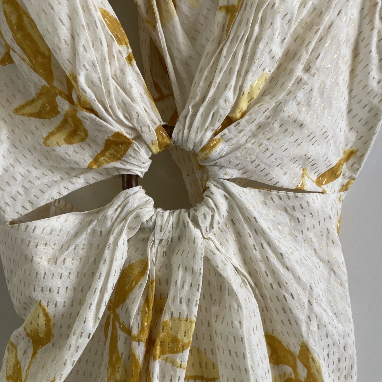 Revolve Sundress Small Yuma White Gold Foil Leaf Print Maxi Dress Cutout Detail — image 4 of 8